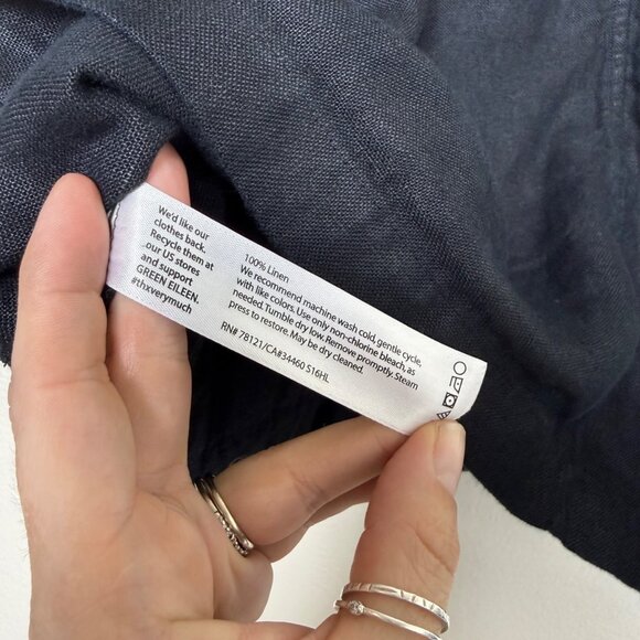 Eileen Fisher Black Open Front Linen Cardigan Jacket With Pockets Sz M - Picture 6 of 6